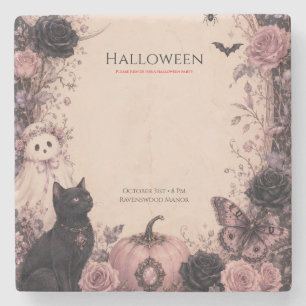 Elegant Dark Botanical Halloween Party Stone Coaster