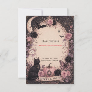Elegant Dark Botanical Halloween Party Thank You Card