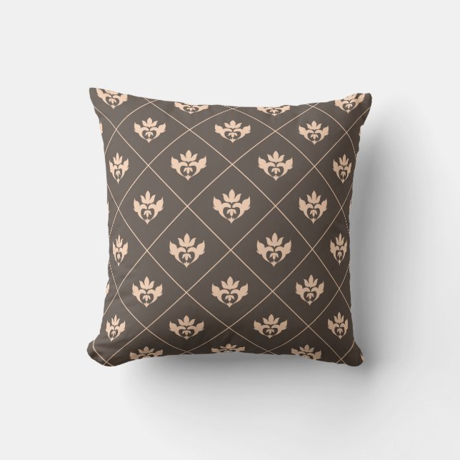 Elegant Dark Brown Beige Ivory Ornament Pattern Throw Pillow (Front)
