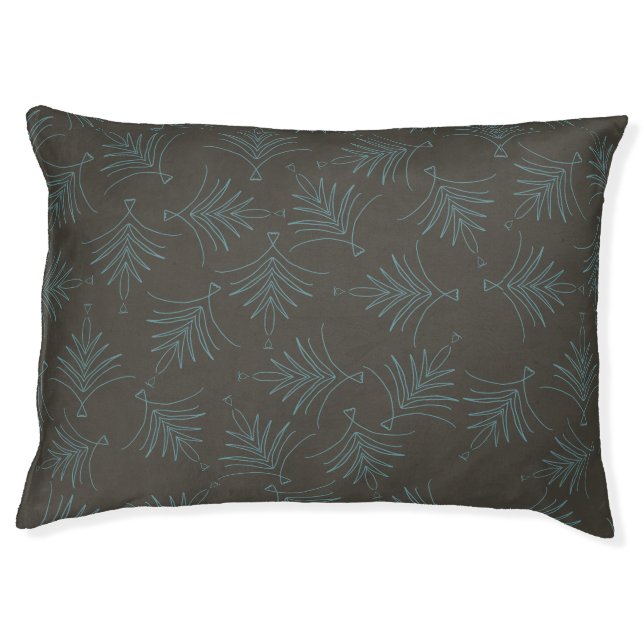 Elegant dark brown cushion with light blue designs (Front)