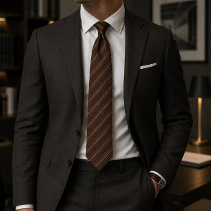 Elegant Dark Brown Diagonal Striped Neck Tie