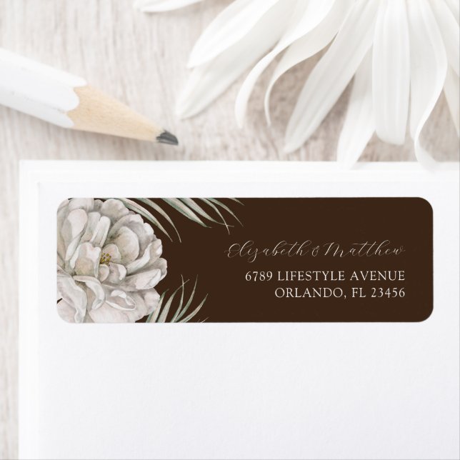 Elegant Dark Brown & Floral Wedding Label (Insitu)