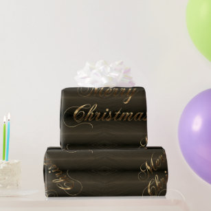 Gold Glitter Christmas Ornament Elegant Dark Brown Wrapping Paper