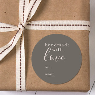 Elegant Dark Brown Handmade with Love Classic Round Sticker