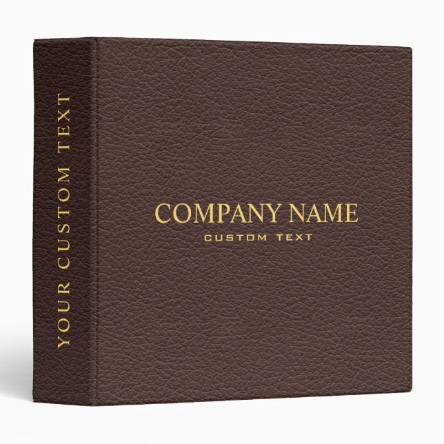 Elegant Dark Brown Leather Look Personalized 3 Ring Binder (Front/Spine)