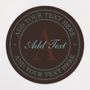 Elegant Dark Brown & Light Teal Monogram Address Labels