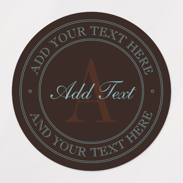Elegant Dark Brown & Light Teal Monogram Address Labels (Design 1)