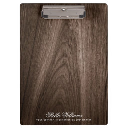 Elegant dark brown oak wood grain custom name clipboard