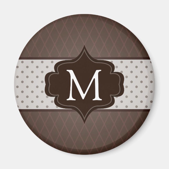 Elegant Dark Brown Polka Dot Custom Monogram Magnet (Front)