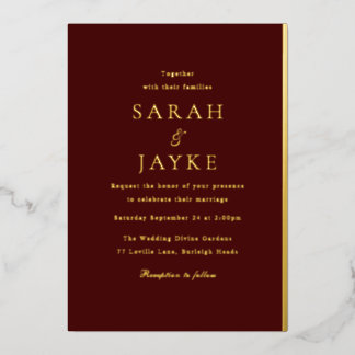 Elegant Dark Burgundy Elegant Modern Wedding Gold Foil Invitation