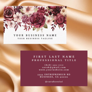 Elegant dark Burgundy Flowers Business Cards
