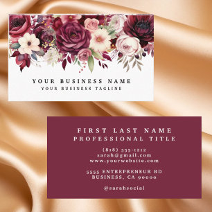 Elegant dark Burgundy Flowers Business Cards