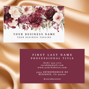 Elegant dark Burgundy Flowers Business Cards