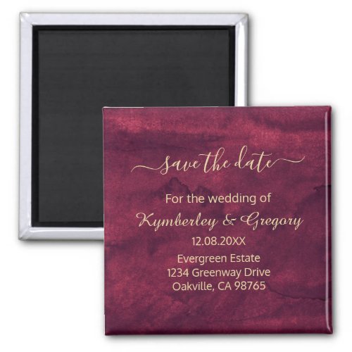 Elegant Dark Burgundy Gold Accent Save the Date Magnet