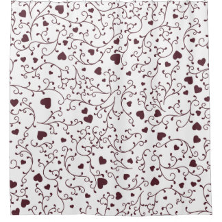 Elegant Dark Burgundy Heart Vine Filigree Pattern Shower Curtain