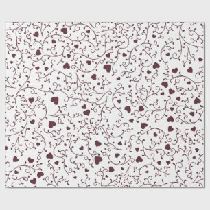 Elegant Dark Burgundy Heart Vine Filigree Pattern Wrapping Paper