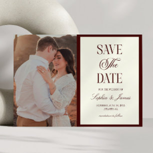 Elegant Dark Burgundy Ivory Picture Wedding Save The Date