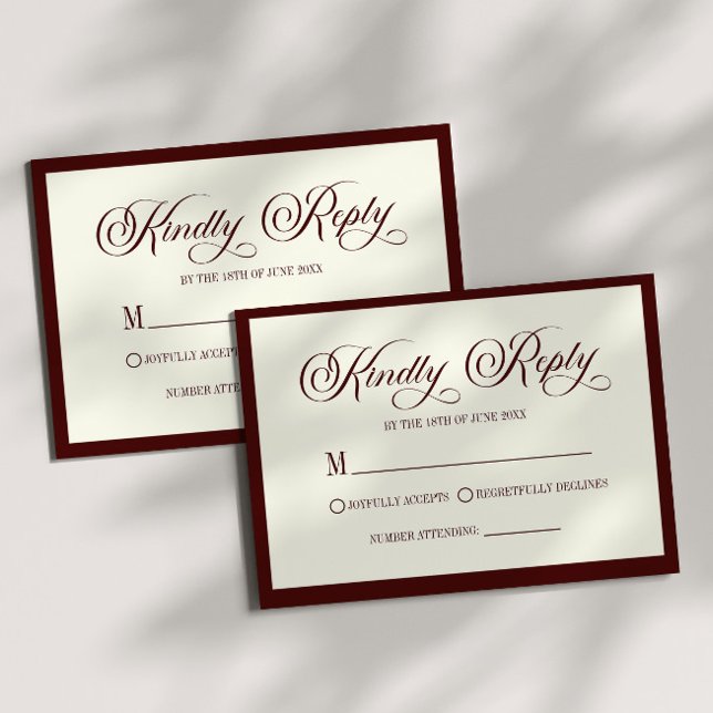 Elegant Dark Burgundy Ivory Wedding RSVP Card (Creator Uploaded)