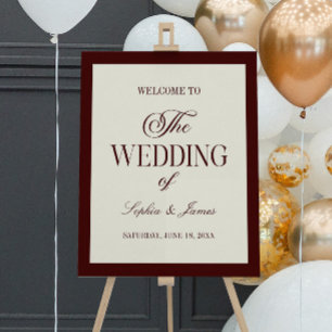 Elegant Dark Burgundy Ivory Wedding Welcome Sign