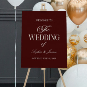Elegant Dark Burgundy Ivory Wedding Welcome Sign