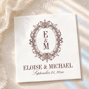 Elegant Dark Burgundy Monogram Crest Napkins
