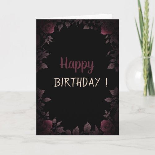 Elegant Dark Burgundy Roses Black Birthday Card
