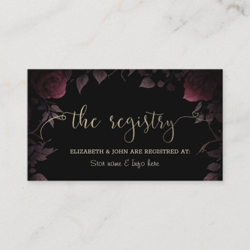 Elegant Dark Burgundy Roses Black Wedding Registry Enclosure Card