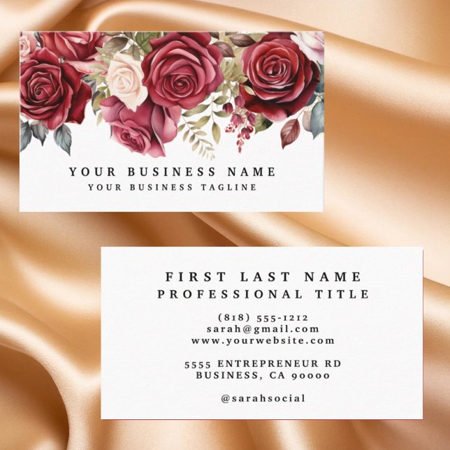 Elegant dark Burgundy Roses Business Cards (Creator Uploaded)