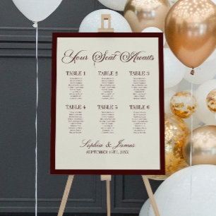 Elegant Dark Burgundy Small Wedding Seating Chart Foam Board