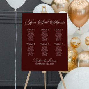 Elegant Dark Burgundy Small Wedding Seating Chart Foam Board
