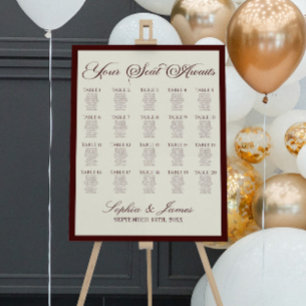 Elegant Dark Burgundy Wedding Seating Chart Foam Board