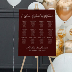Elegant Dark Burgundy Wedding Seating Chart Foam Board