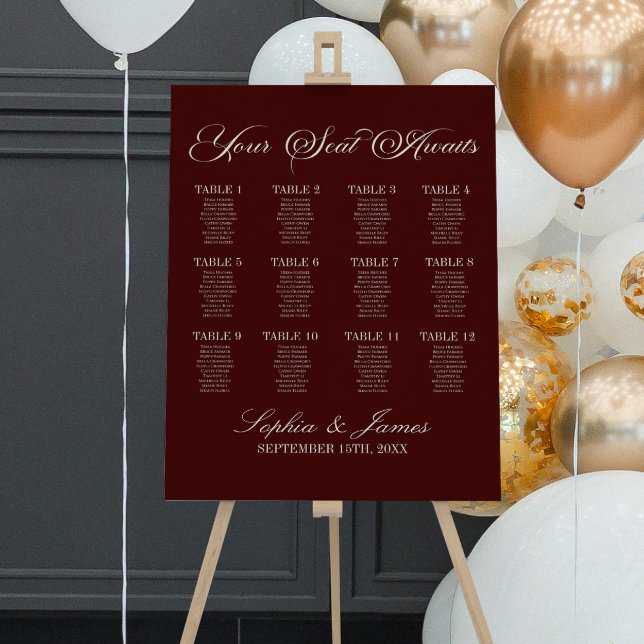 Elegant Dark Burgundy Wedding Seating Chart Foam Board (Creator Uploaded)