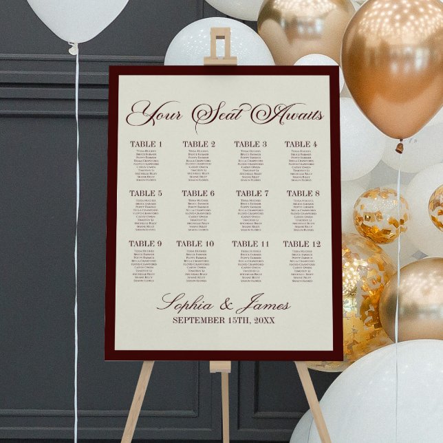 Elegant Dark Burgundy Wedding Seating Chart Foam Board (Creator Uploaded)