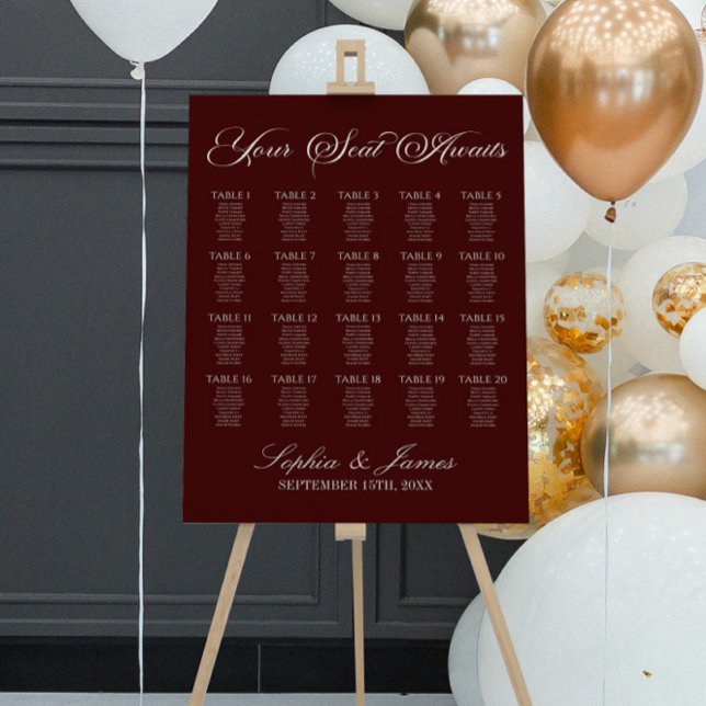 Elegant Dark Burgundy Wedding Seating Chart Foam Board (Creator Uploaded)