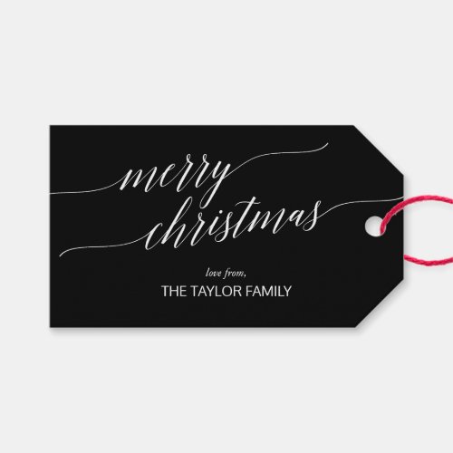 Elegant Dark Calligraphy Merry Christmas Gift Tags