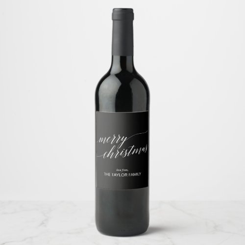 Elegant Dark Calligraphy Merry Christmas Gift Wine Label