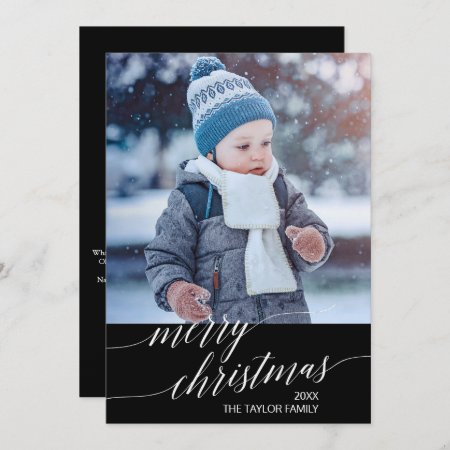 Elegant Dark Calligraphy Year In Review Photo Holiday Card