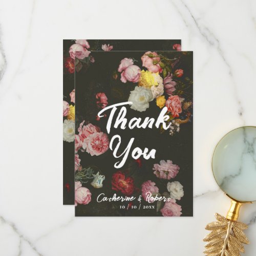 Elegant Dark Chic Floral Vintage Roses  Thank You Card