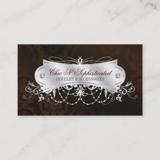 Customizable Elegant Dark Chocolate Damask Swirl Business Card Templates