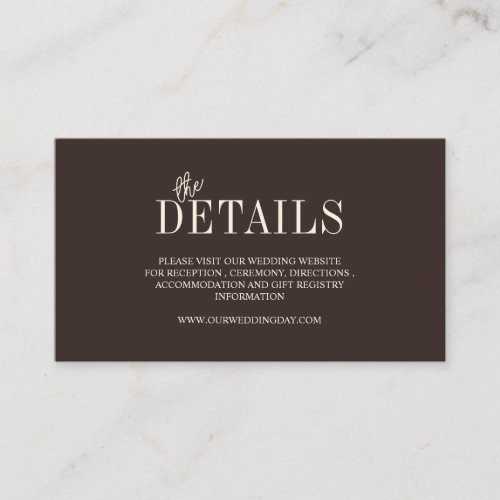 Elegant Dark Chocolate Minimalist Wedding Enclosure Card