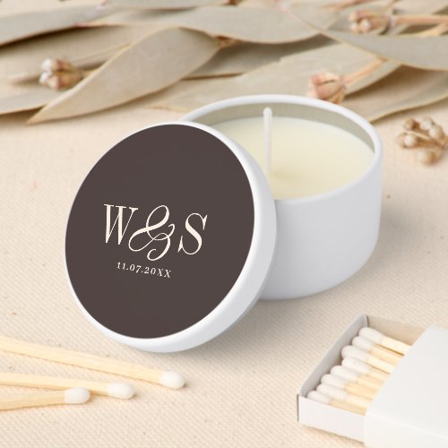 Elegant Dark Chocolate wedding couples initials Mini Candle Favors