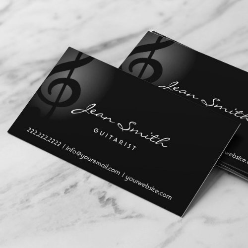 Elegant Dark Clef Guitarist Business Card