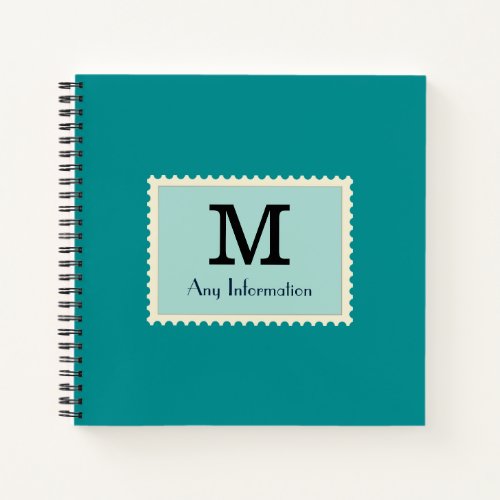 Elegant Dark Cyan Color Monogram Notebook