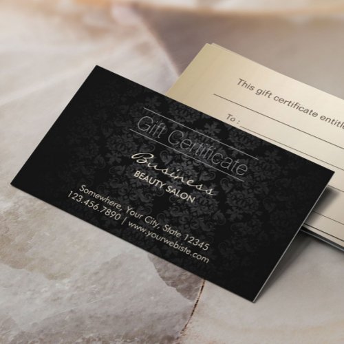 Elegant Dark Damask Beauty Salon Gift Certificates Business Card