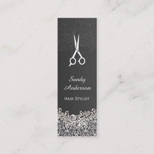 Elegant Dark Damask - Hair Stylist Tiny Compact Mini Business Card (Front)