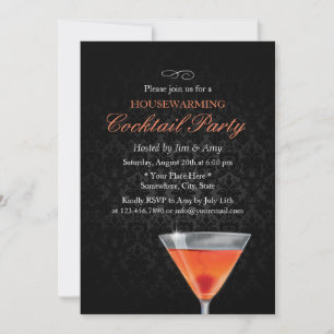Elegant Dark Damask Housewarming Cocktail Party Invitation