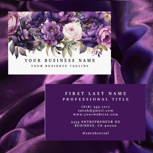 Elegant Dark Deep Purple Flowers Business Cards