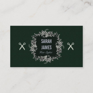 elegant dark emerald hair stylist scissors shears business card