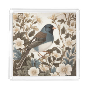 Elegant Dark-eyed Junco Cream Floral Acrylic Tray